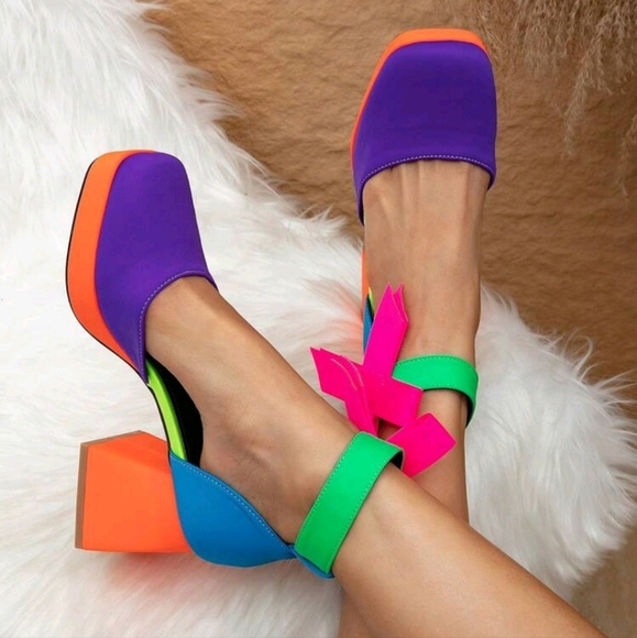 Color Block Stylish Waterproof Platform High Heels, Perfect For Daily Dressing - Picture 3 of 6